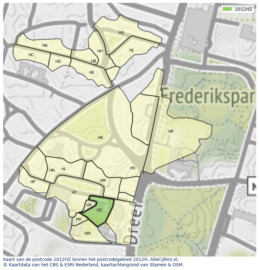 Afbeelding van het postcodegebied 2012 HZ op de kaart.