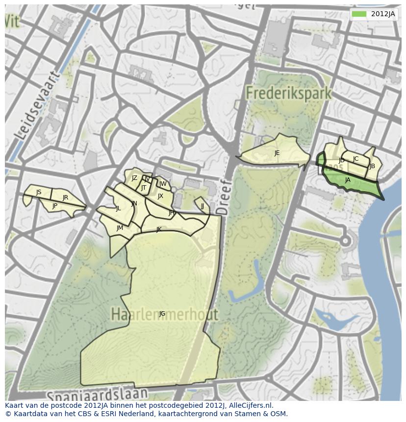 Afbeelding van het postcodegebied 2012 JA op de kaart.