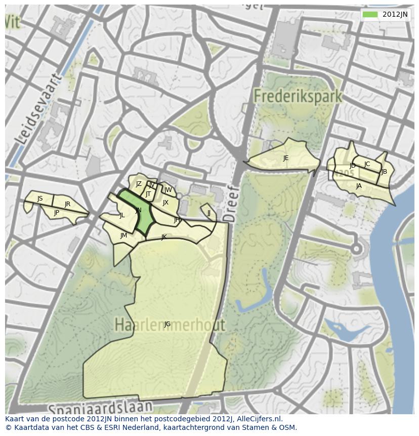 Afbeelding van het postcodegebied 2012 JN op de kaart.