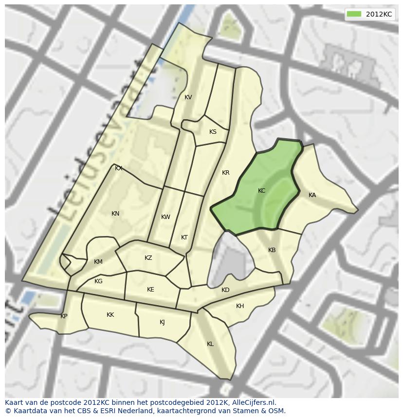 Afbeelding van het postcodegebied 2012 KC op de kaart.