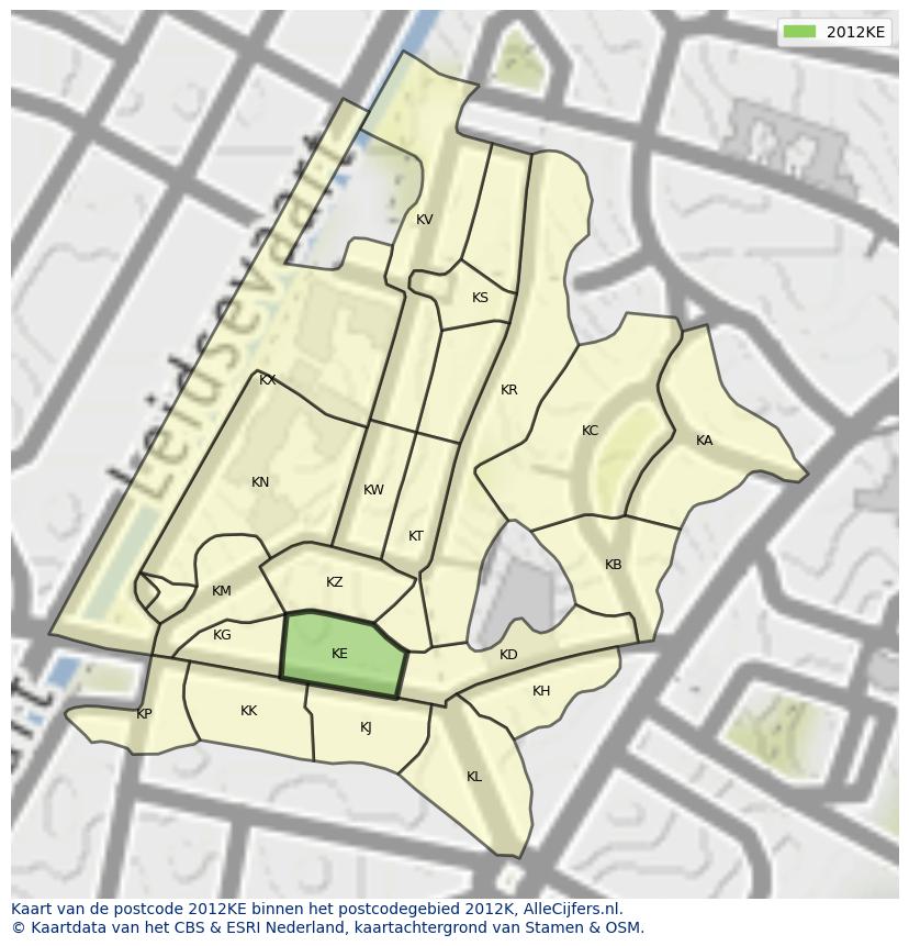 Afbeelding van het postcodegebied 2012 KE op de kaart.