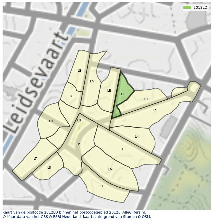 Afbeelding van het postcodegebied 2012 LD op de kaart.