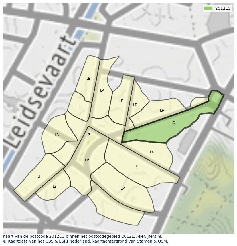 Afbeelding van het postcodegebied 2012 LG op de kaart.