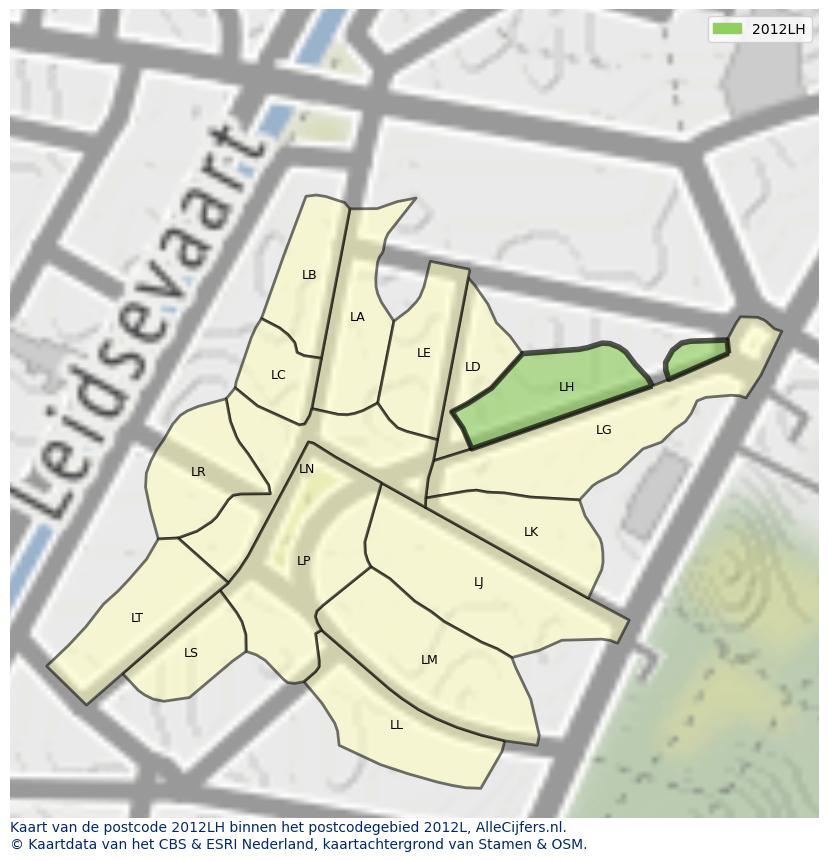 Afbeelding van het postcodegebied 2012 LH op de kaart.