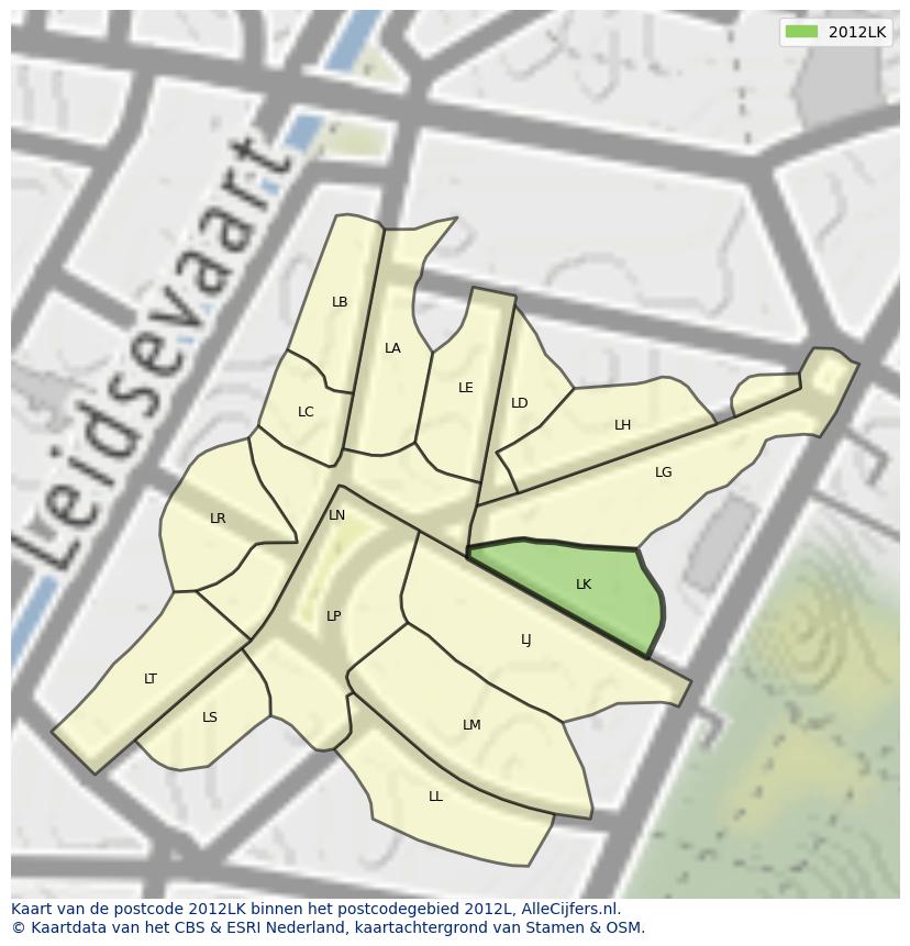 Afbeelding van het postcodegebied 2012 LK op de kaart.