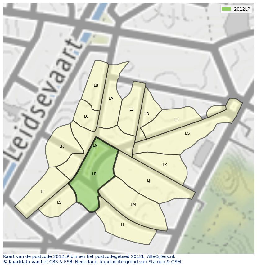 Afbeelding van het postcodegebied 2012 LP op de kaart.