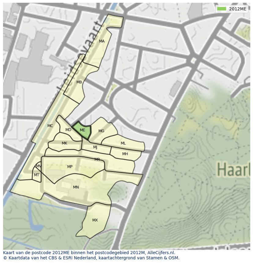 Afbeelding van het postcodegebied 2012 ME op de kaart.