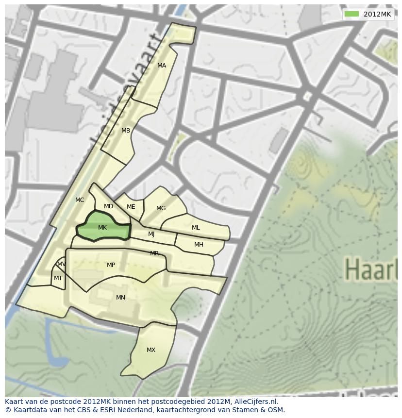 Afbeelding van het postcodegebied 2012 MK op de kaart.