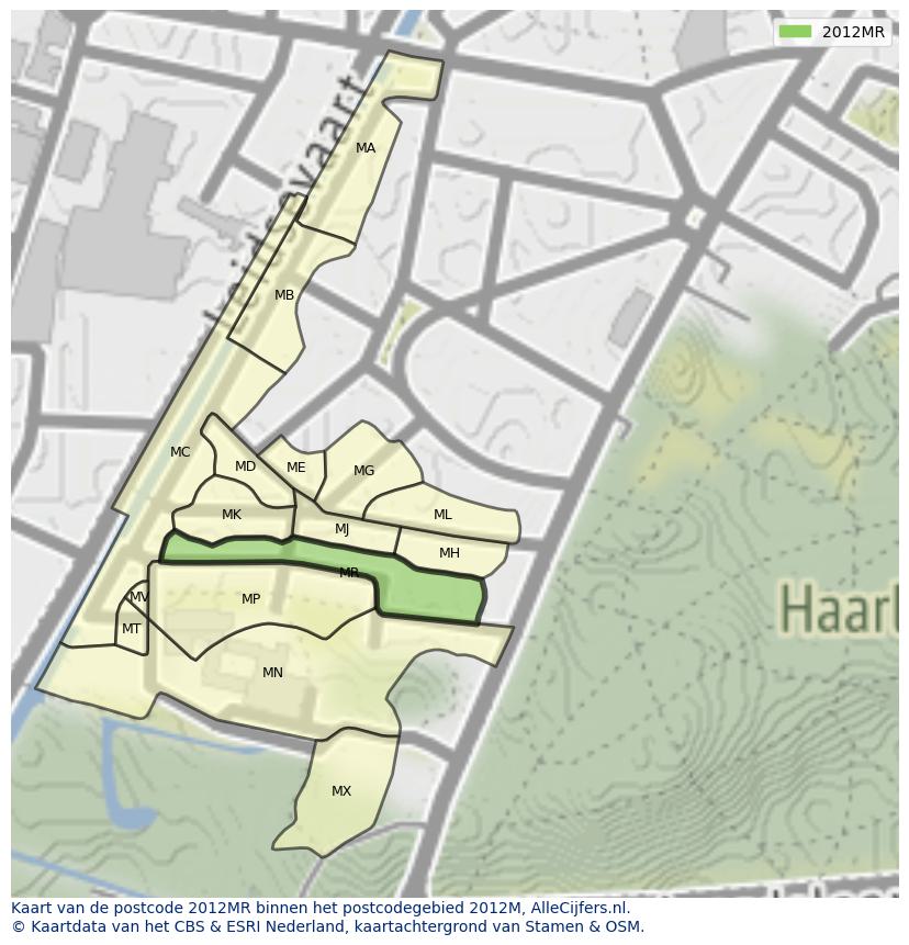 Afbeelding van het postcodegebied 2012 MR op de kaart.