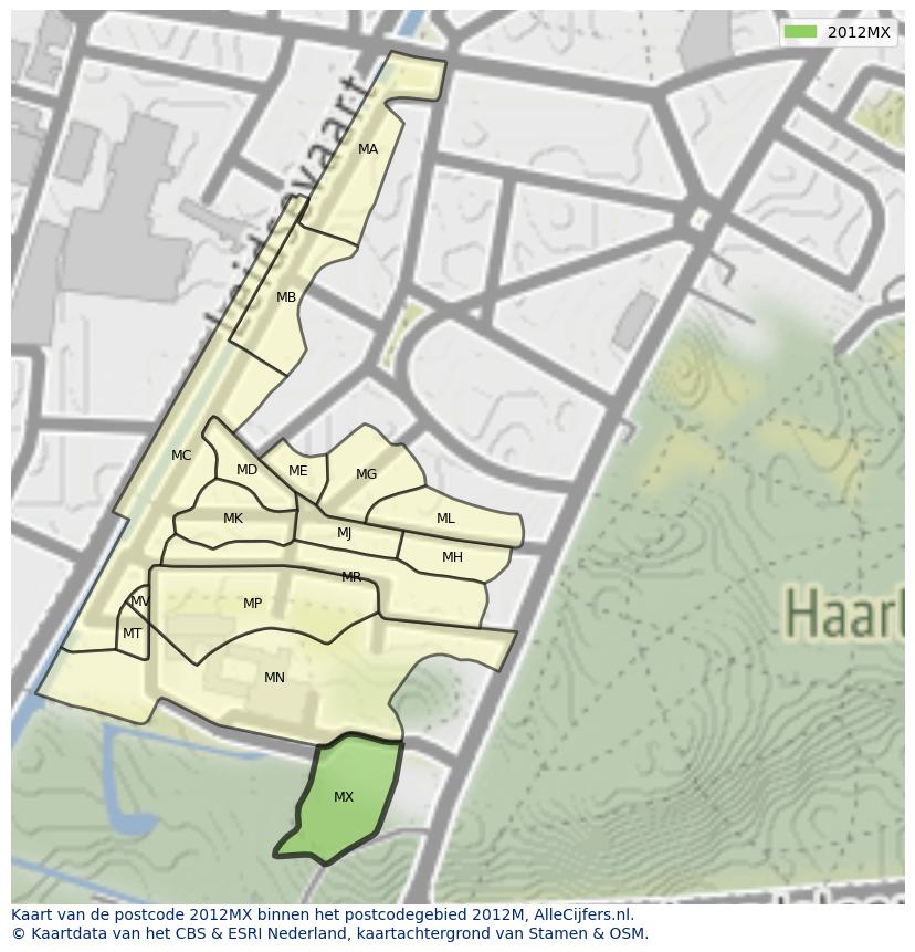 Afbeelding van het postcodegebied 2012 MX op de kaart.