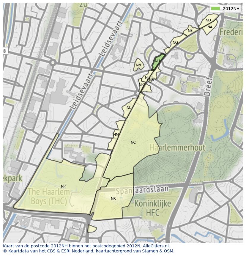 Afbeelding van het postcodegebied 2012 NH op de kaart.