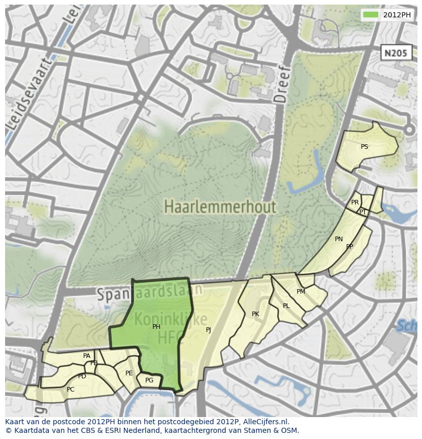 Afbeelding van het postcodegebied 2012 PH op de kaart.