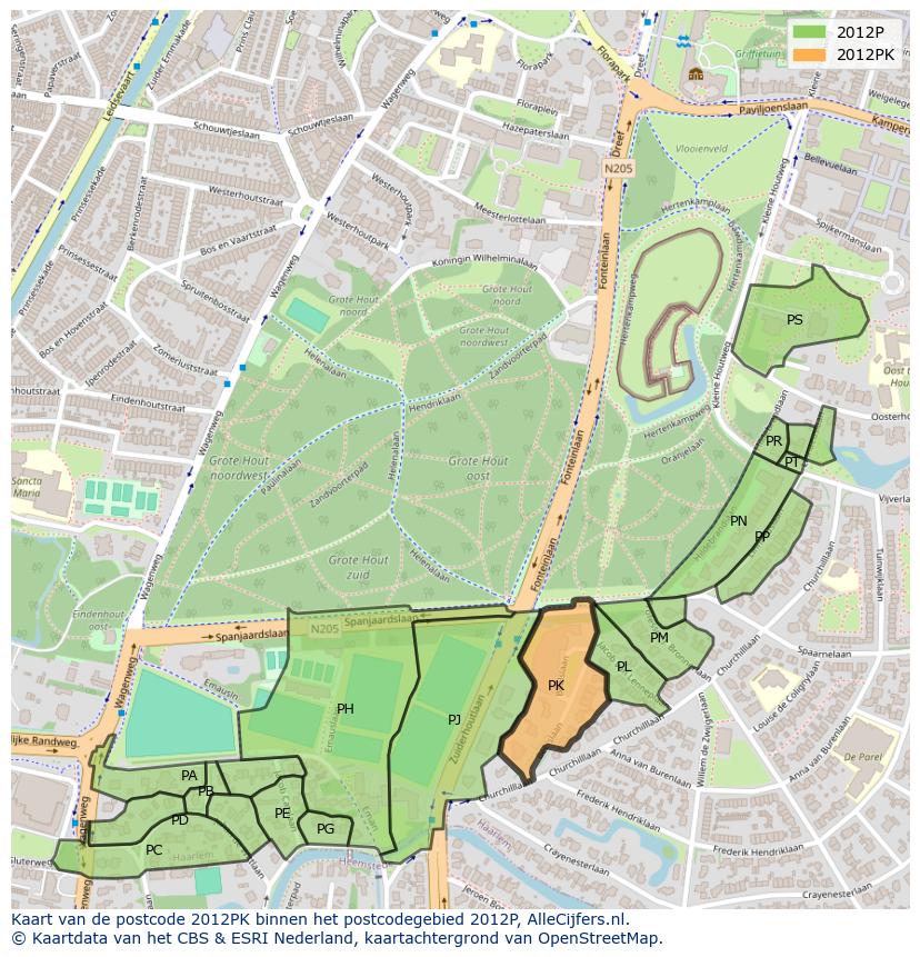 Afbeelding van het postcodegebied 2012 PK op de kaart.