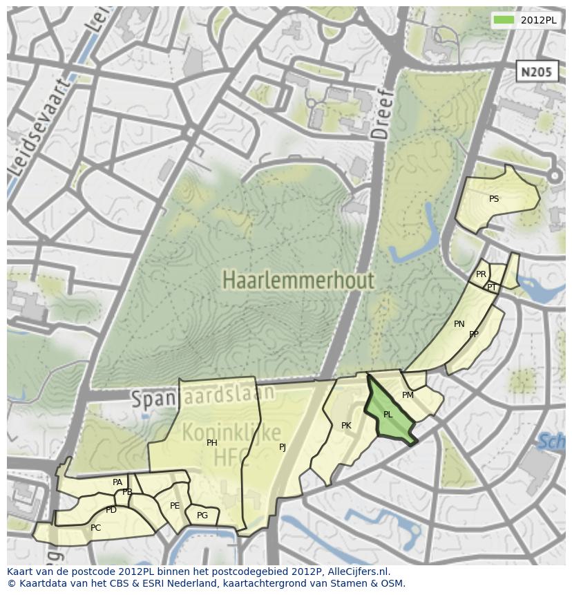 Afbeelding van het postcodegebied 2012 PL op de kaart.