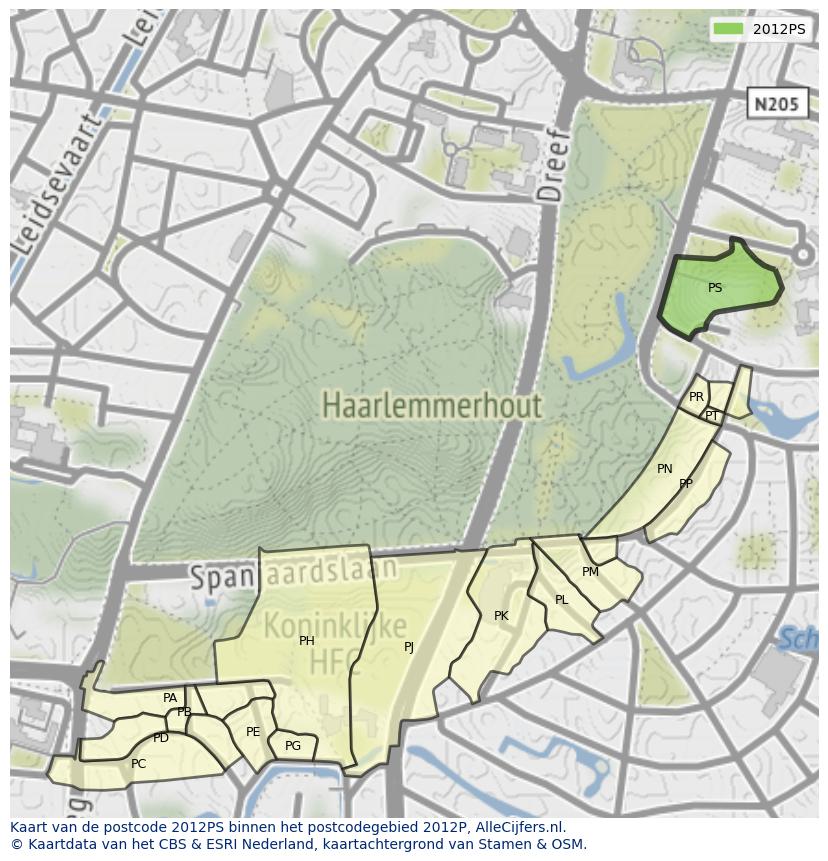 Afbeelding van het postcodegebied 2012 PS op de kaart.