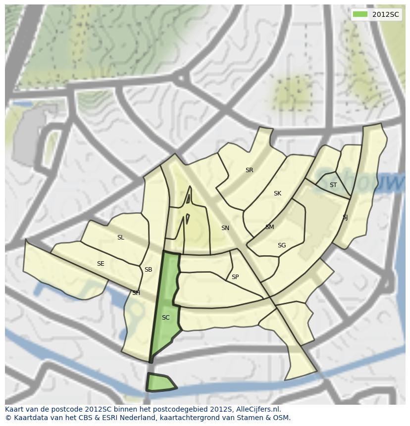 Afbeelding van het postcodegebied 2012 SC op de kaart.