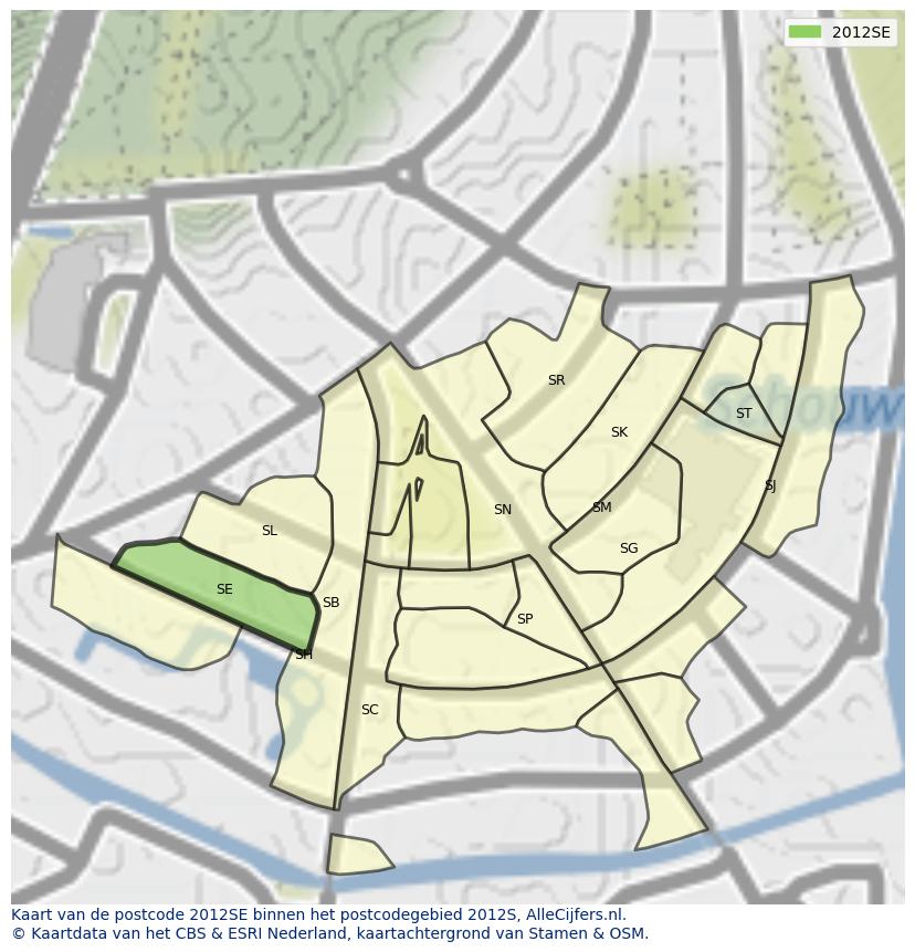 Afbeelding van het postcodegebied 2012 SE op de kaart.