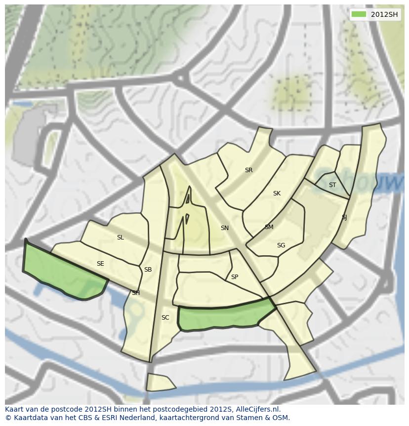 Afbeelding van het postcodegebied 2012 SH op de kaart.