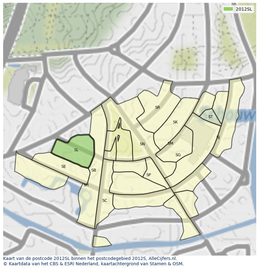 Afbeelding van het postcodegebied 2012 SL op de kaart.