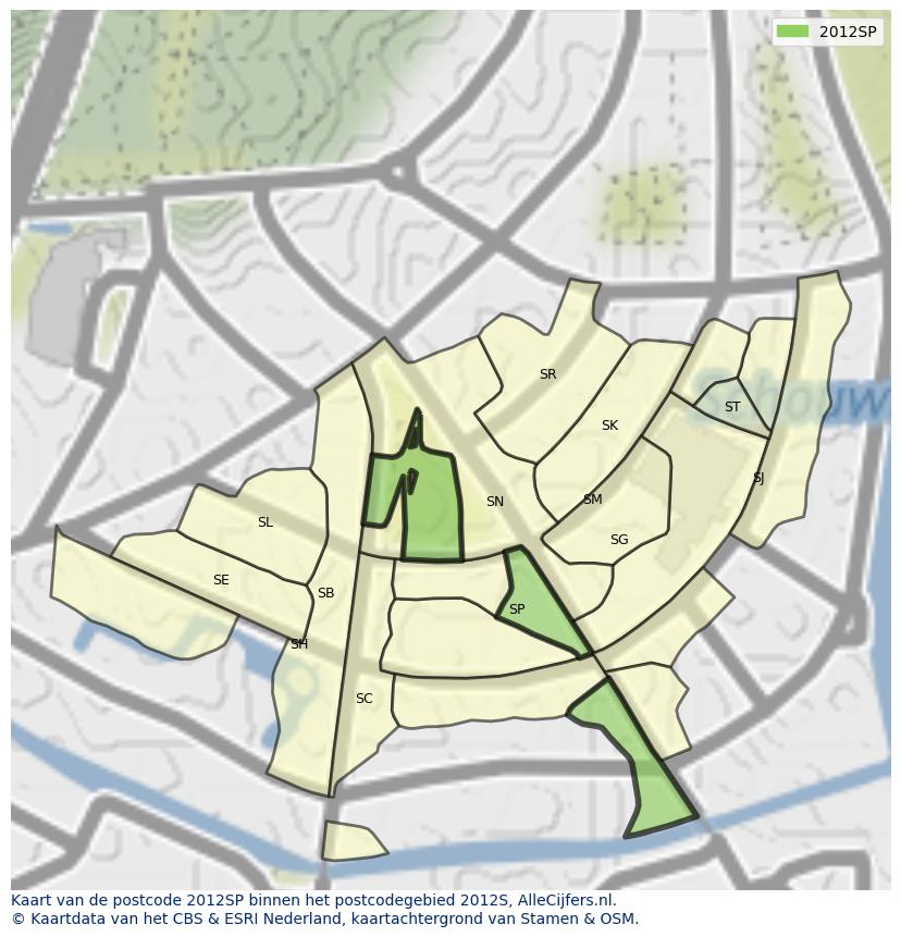 Afbeelding van het postcodegebied 2012 SP op de kaart.