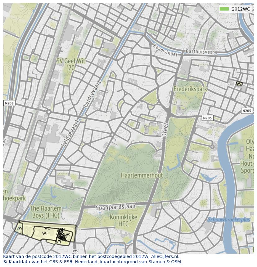 Afbeelding van het postcodegebied 2012 WC op de kaart.