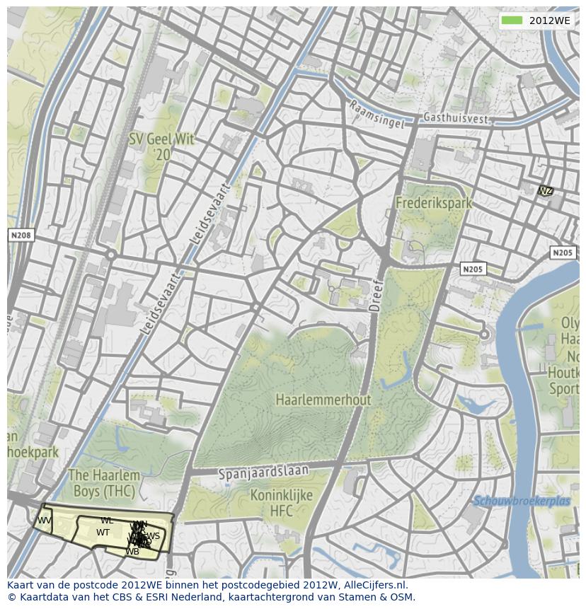 Afbeelding van het postcodegebied 2012 WE op de kaart.