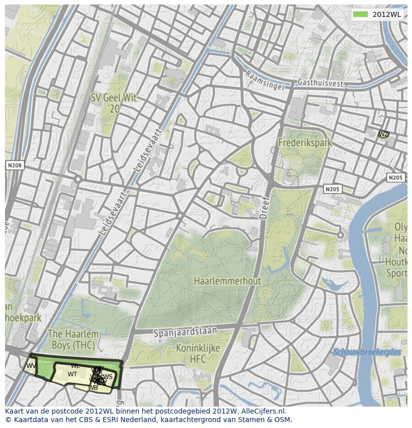 Afbeelding van het postcodegebied 2012 WL op de kaart.