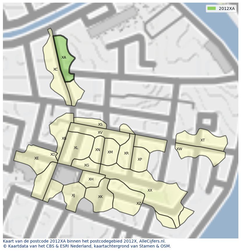 Afbeelding van het postcodegebied 2012 XA op de kaart.