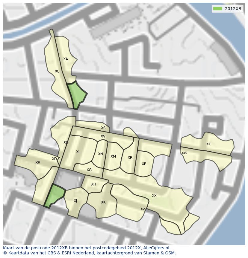 Afbeelding van het postcodegebied 2012 XB op de kaart.
