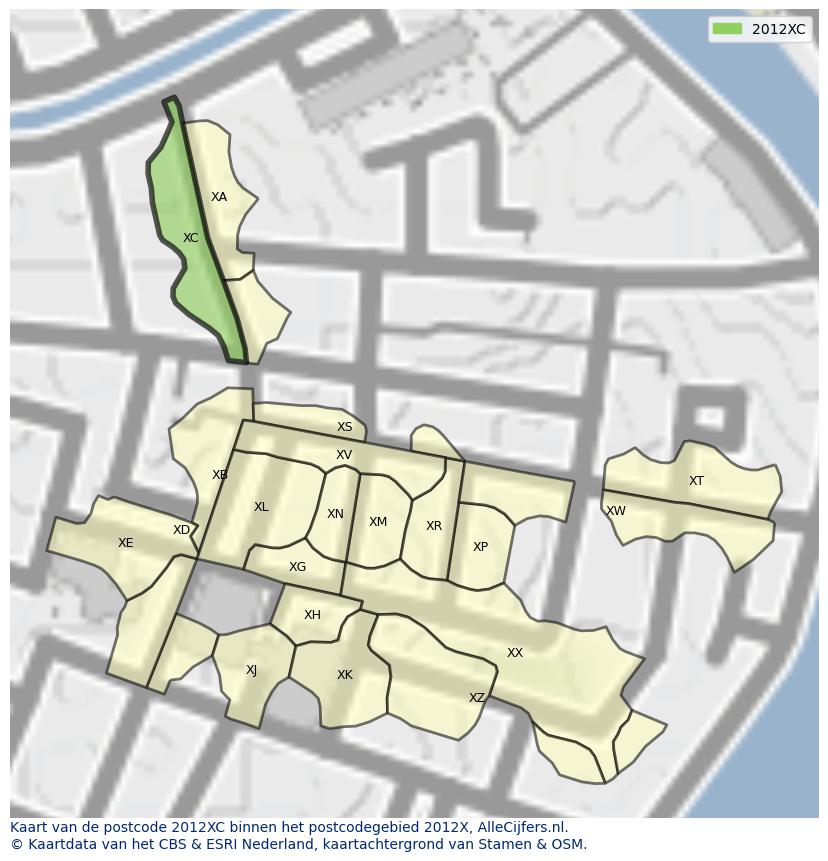 Afbeelding van het postcodegebied 2012 XC op de kaart.