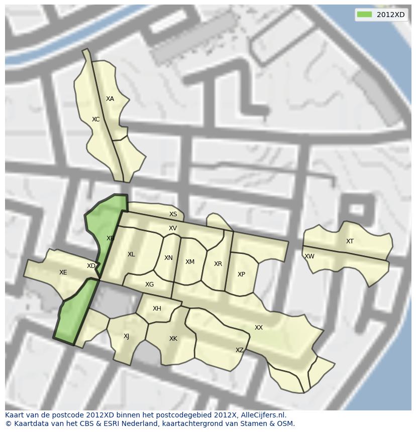Afbeelding van het postcodegebied 2012 XD op de kaart.