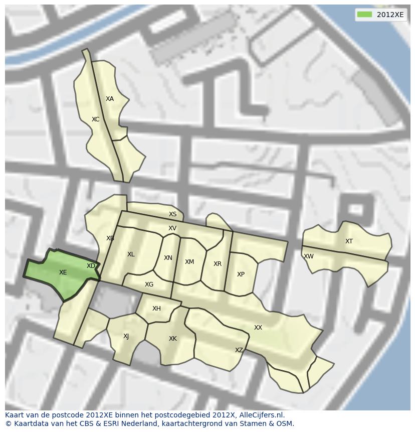 Afbeelding van het postcodegebied 2012 XE op de kaart.