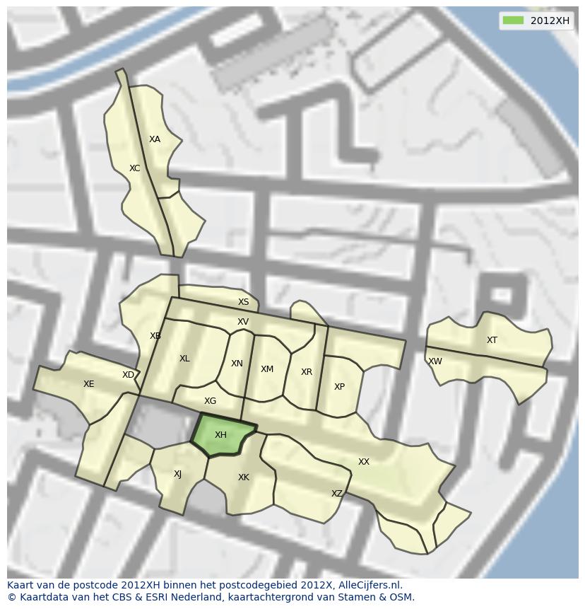 Afbeelding van het postcodegebied 2012 XH op de kaart.