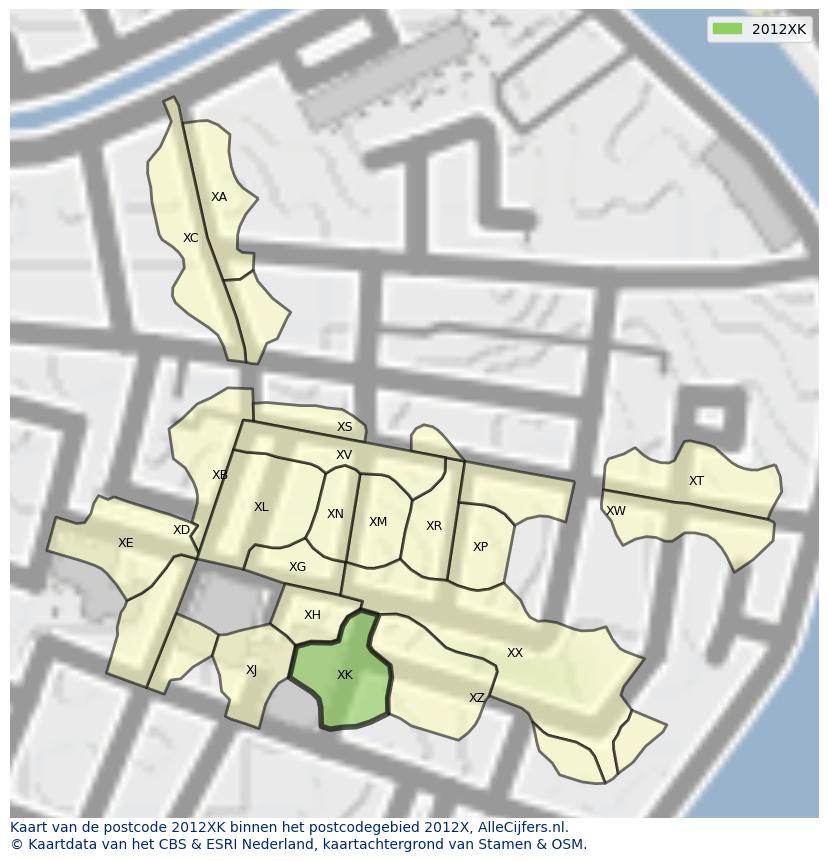 Afbeelding van het postcodegebied 2012 XK op de kaart.