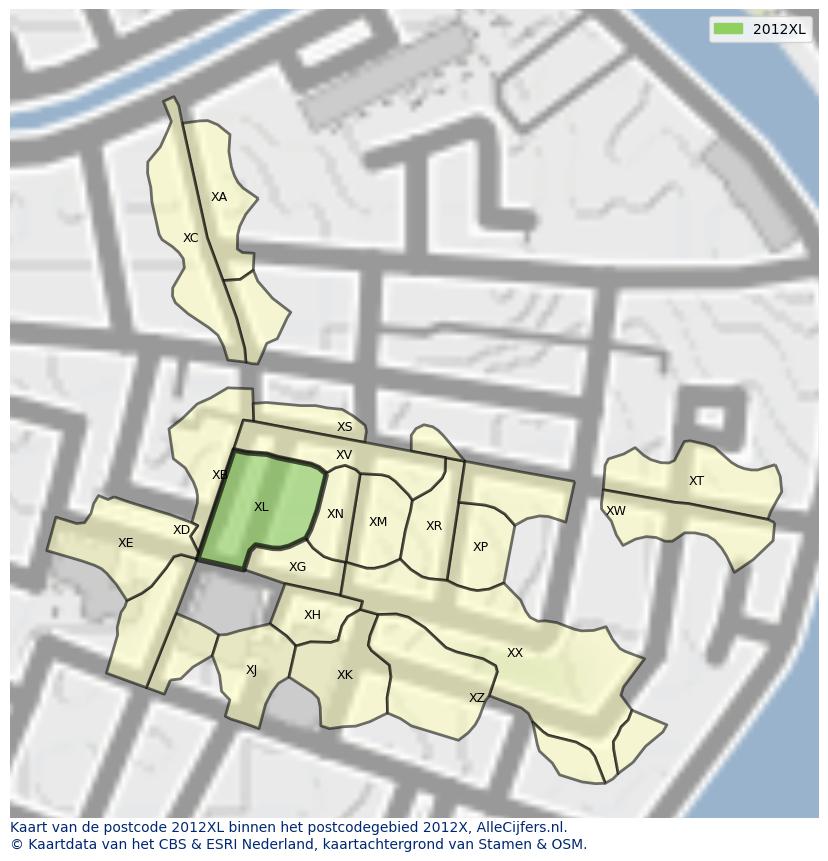 Afbeelding van het postcodegebied 2012 XL op de kaart.