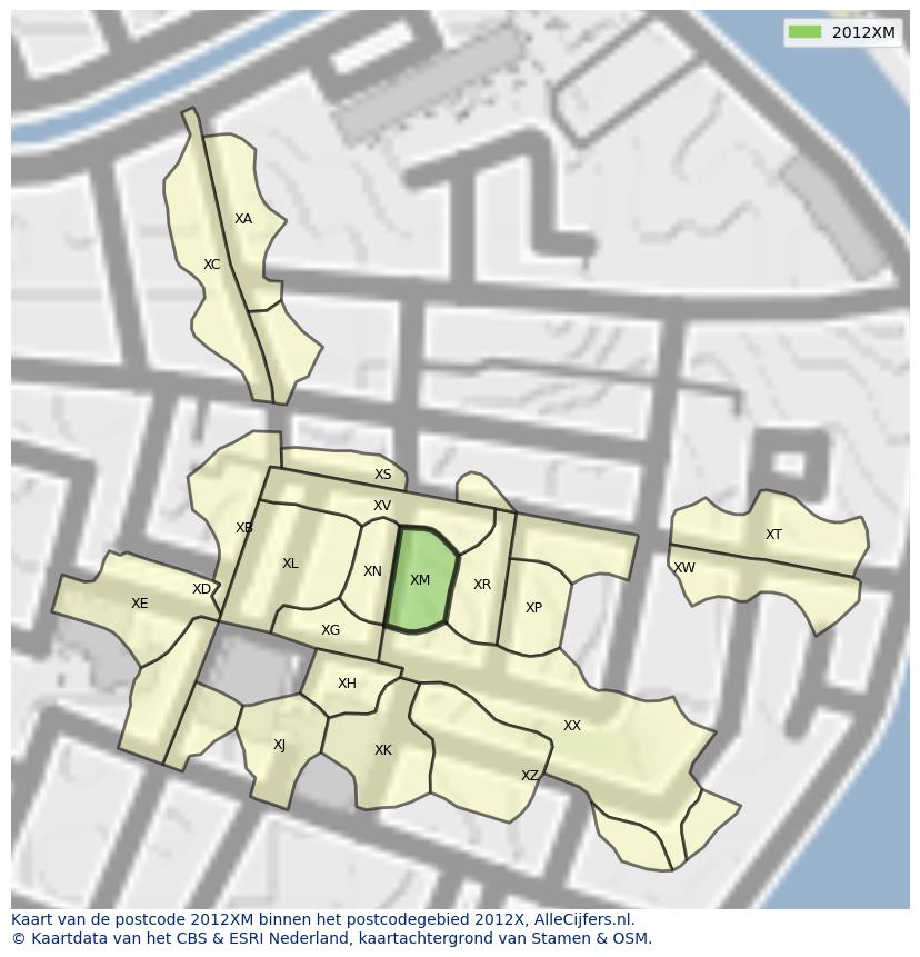 Afbeelding van het postcodegebied 2012 XM op de kaart.