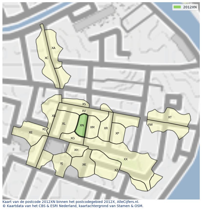Afbeelding van het postcodegebied 2012 XN op de kaart.