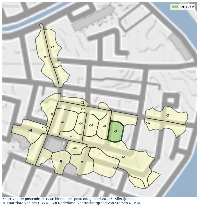 Afbeelding van het postcodegebied 2012 XP op de kaart.