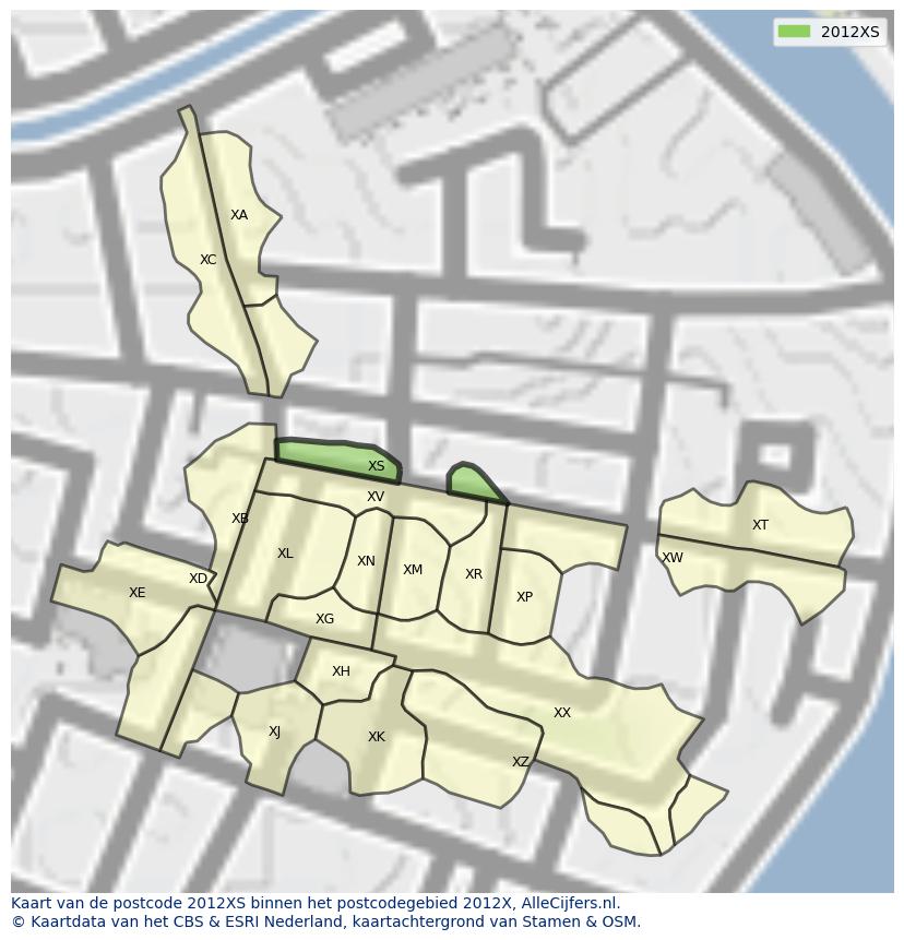 Afbeelding van het postcodegebied 2012 XS op de kaart.