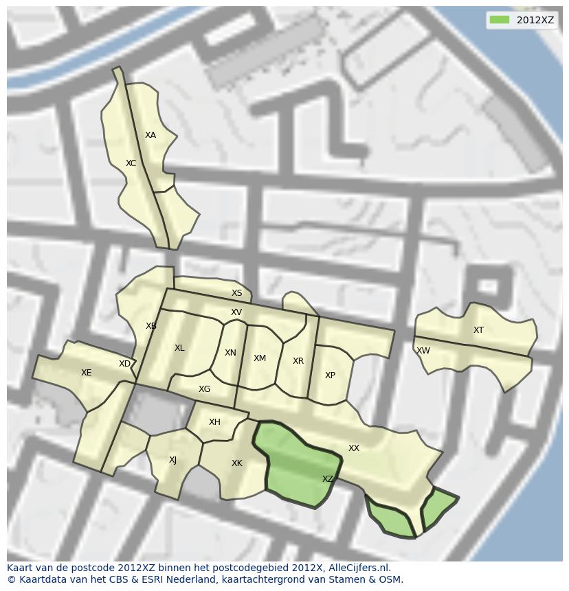 Afbeelding van het postcodegebied 2012 XZ op de kaart.
