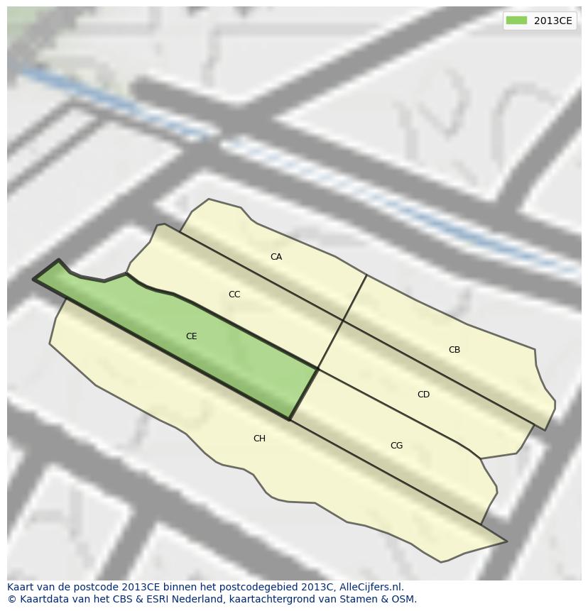 Afbeelding van het postcodegebied 2013 CE op de kaart.
