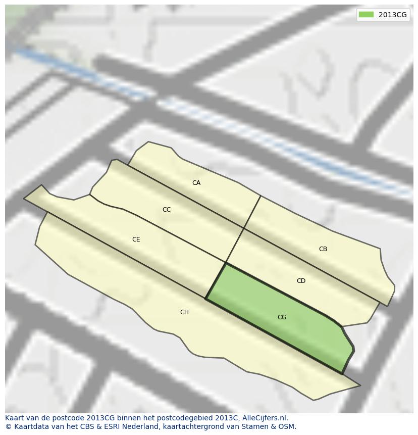 Afbeelding van het postcodegebied 2013 CG op de kaart.