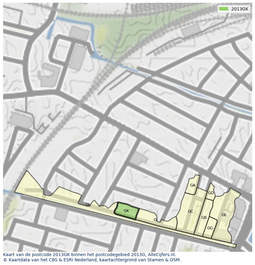 Afbeelding van het postcodegebied 2013 GK op de kaart.