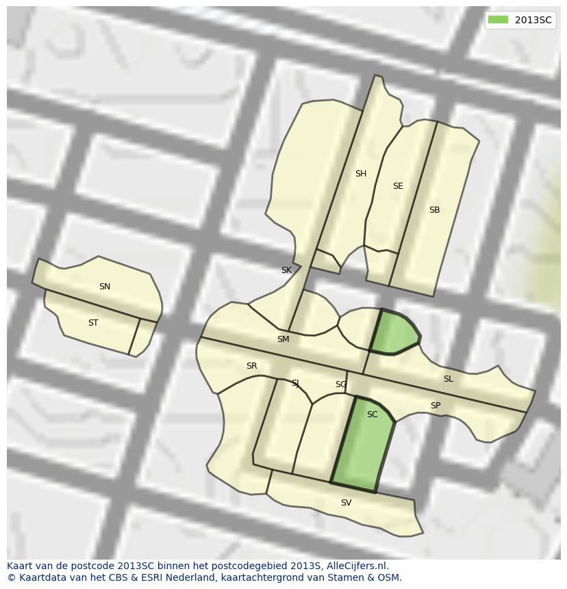 Afbeelding van het postcodegebied 2013 SC op de kaart.