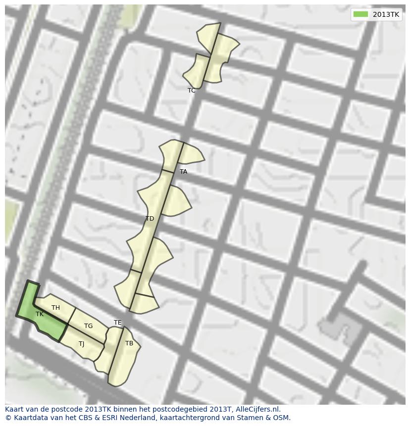 Afbeelding van het postcodegebied 2013 TK op de kaart.