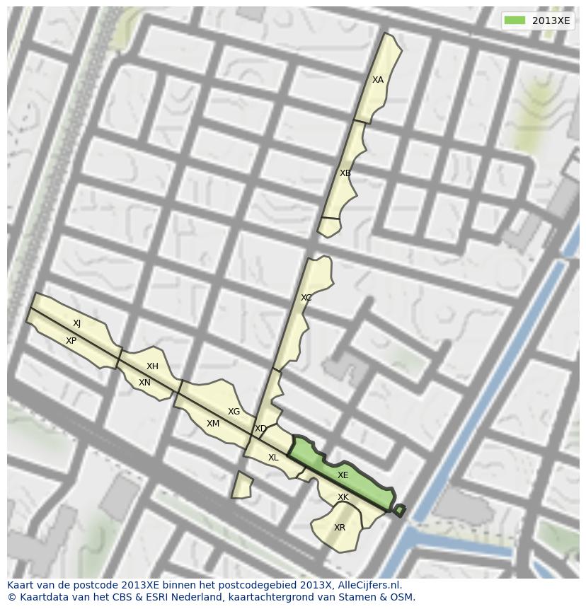 Afbeelding van het postcodegebied 2013 XE op de kaart.