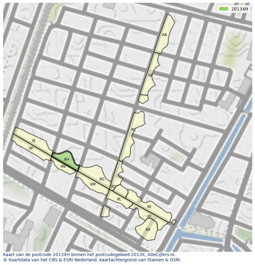 Afbeelding van het postcodegebied 2013 XH op de kaart.