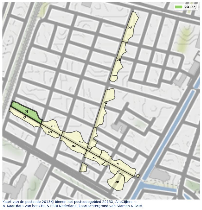 Afbeelding van het postcodegebied 2013 XJ op de kaart.