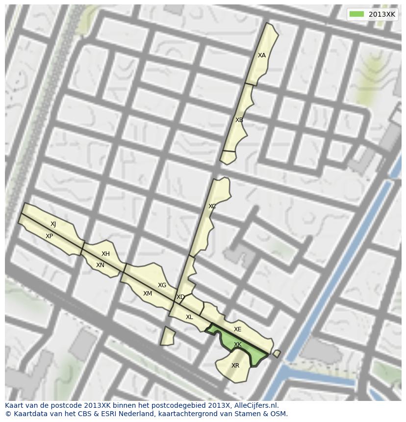 Afbeelding van het postcodegebied 2013 XK op de kaart.