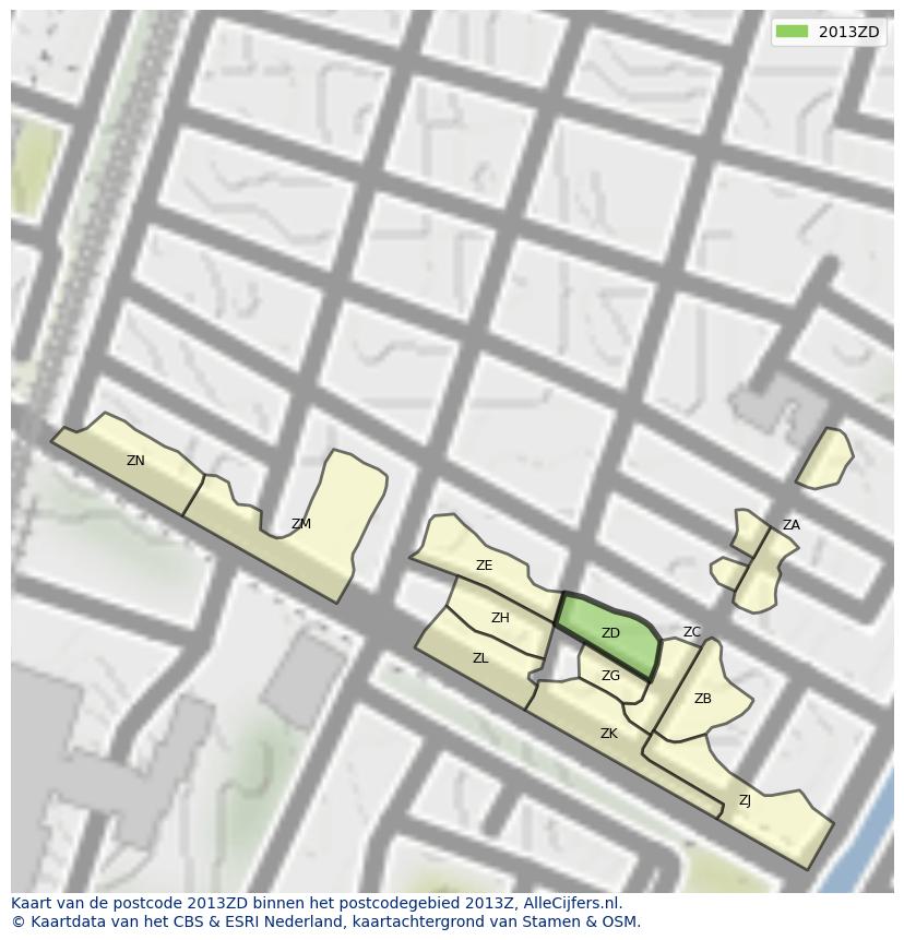 Afbeelding van het postcodegebied 2013 ZD op de kaart.